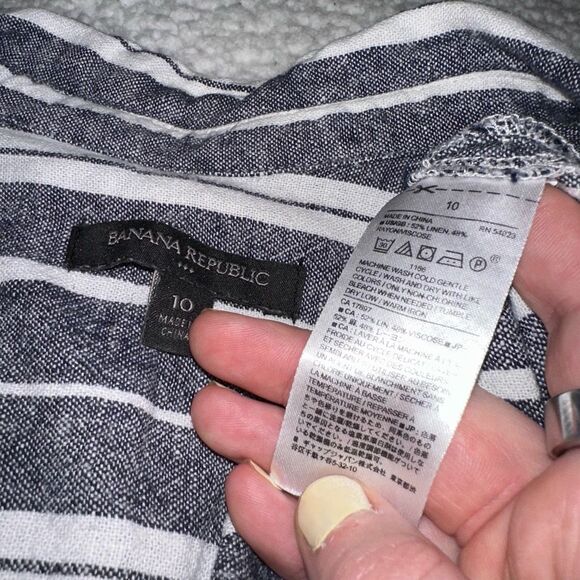 Banana Republic Blue White Stripe Linen Midi Collared Belted Dress 10 EUC - Picture 6 of 9